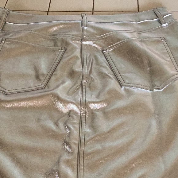 .New Years Eve Metallic Silver Faux Leather Midi Skirt - Picture 3 of 7